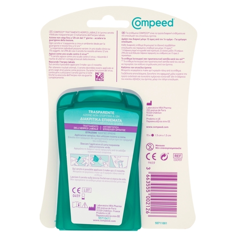 Compeed Cerotto Medicato Trasparente Trattamento dell'Herpes Labiale 15 pz